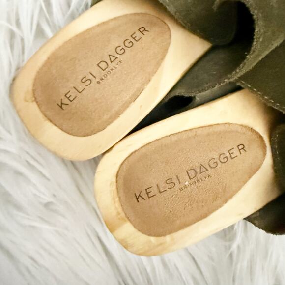 KELSI DAGGER x ANTHROPOLOGIE | Brooklyn Journal Clogs Olive Green Mules | Size 7 - Picture 4 of 9
